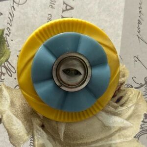 Vintage Yellow and Blue Button Brooch